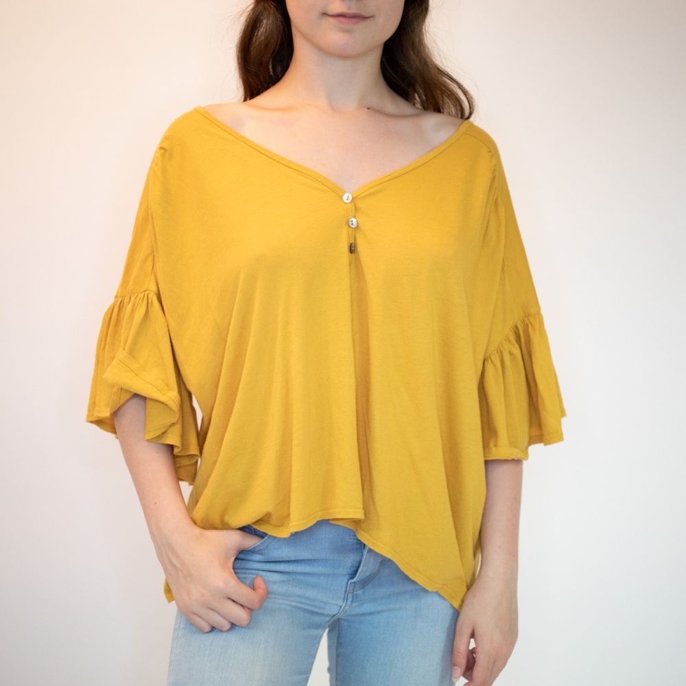 Yellow Anthropologie loose fit boho blouse